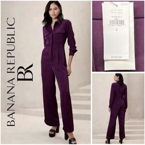 NWT Banana Republic Wide Trouser Leg Jumpsuit Pinot Noir Size 4
